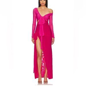 Lovers + Friends Jayleen Asymmetric Dress Pink mesh wrap tie